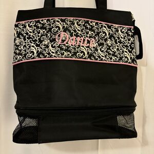 Girl's Dance Bag Black Pink Trim Shoe‎ Compartment Nylon
